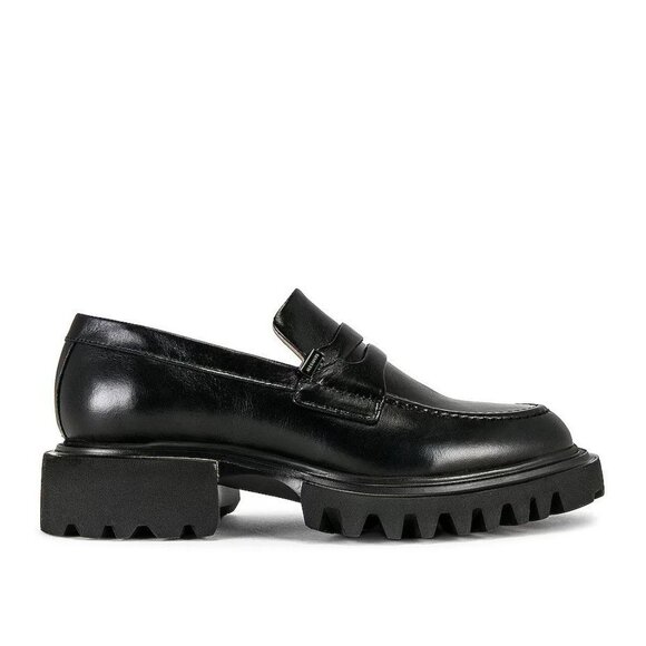 AllSaints Womens Lola Leather Loafers in Black 9 with Box Penny Oxford Shoes - Picture 1 of 16